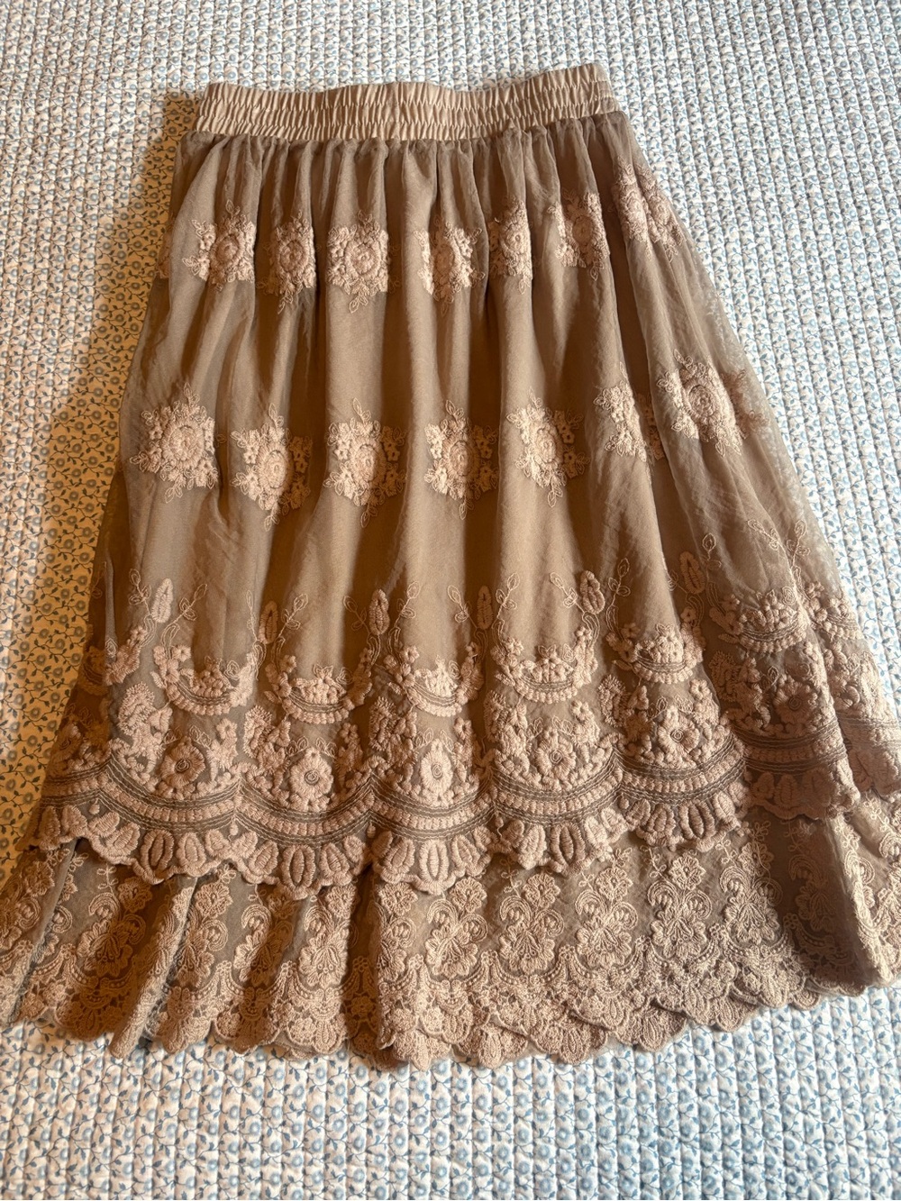 Indigo Soul Boho Lace Tiered Midi Skirt